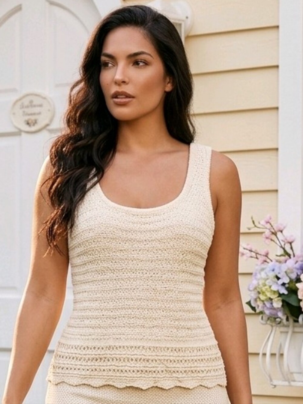a.n.a Cream Open-Knit Sweater Top